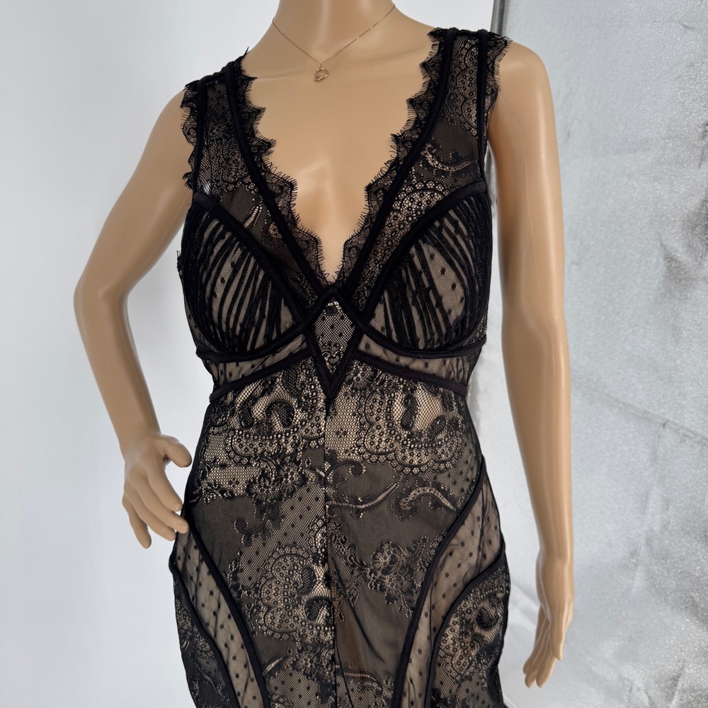 bebe Black Sheer Lace Midi Dress - Picture 3 of 16